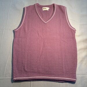 Vintage Barclay Mens Purple Acrylic V-Neck Sweater Vest Textured Pointelle L